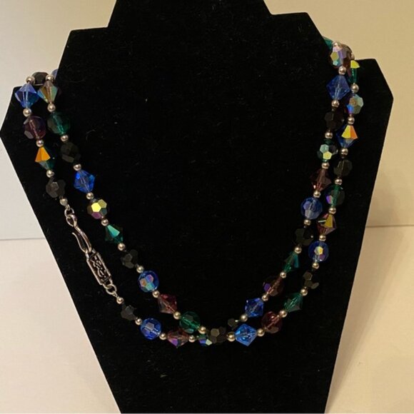 YVES SAINT LAURENT YSL NECKLACE VINTAGE LONG STRAND FACETED CRYSTALS BLUE PURPLE - Picture 4 of 13